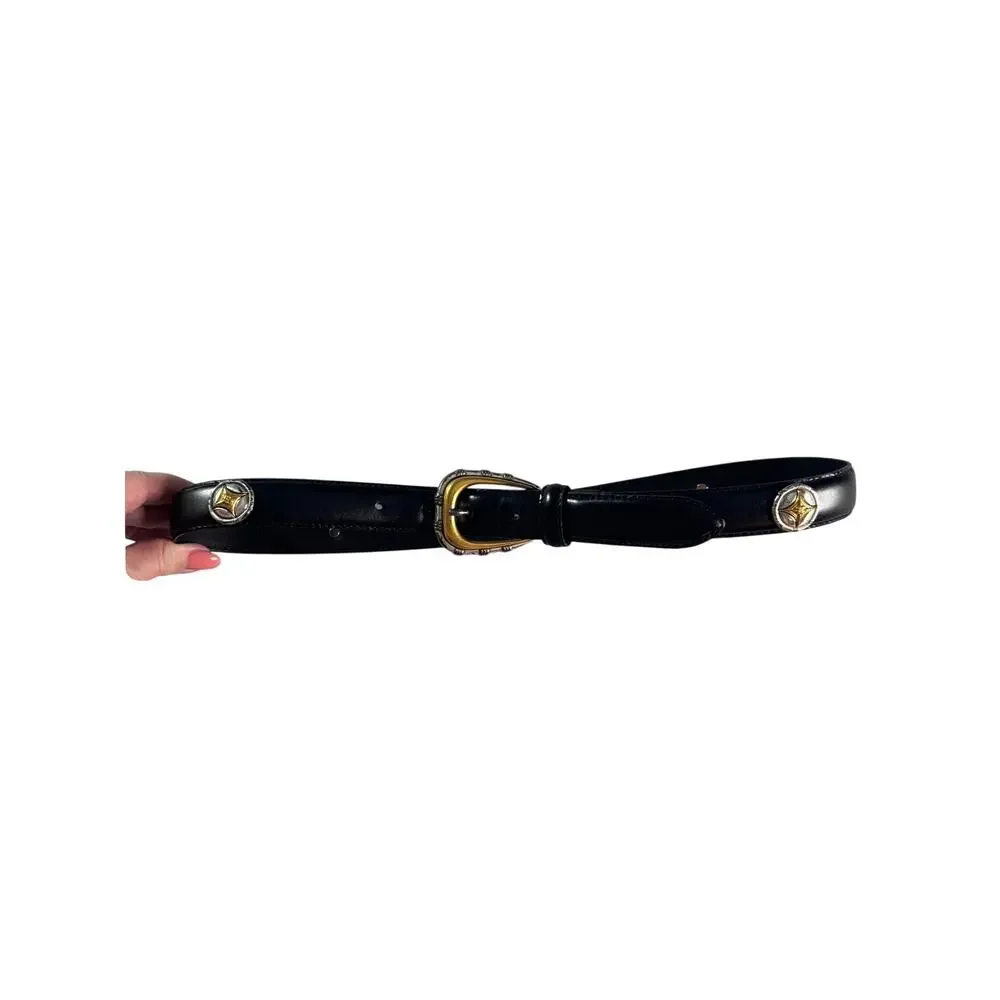 Vintage Fossil Black Leather Concho Belt Womens M Western Y2K 34